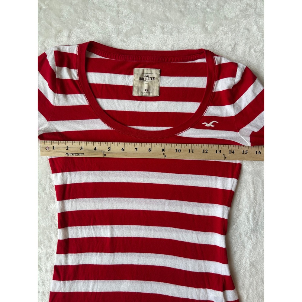 Hollister Womens XS Red White Striped Long Sleeve Scoop Neck Tee Seagull Logo - Picture 6 of 7